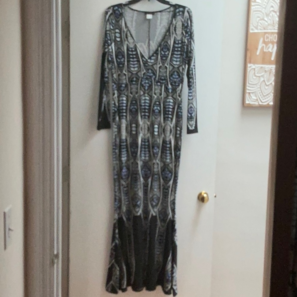 VENUS Blue and Black Maxi Gown with V-Neck
